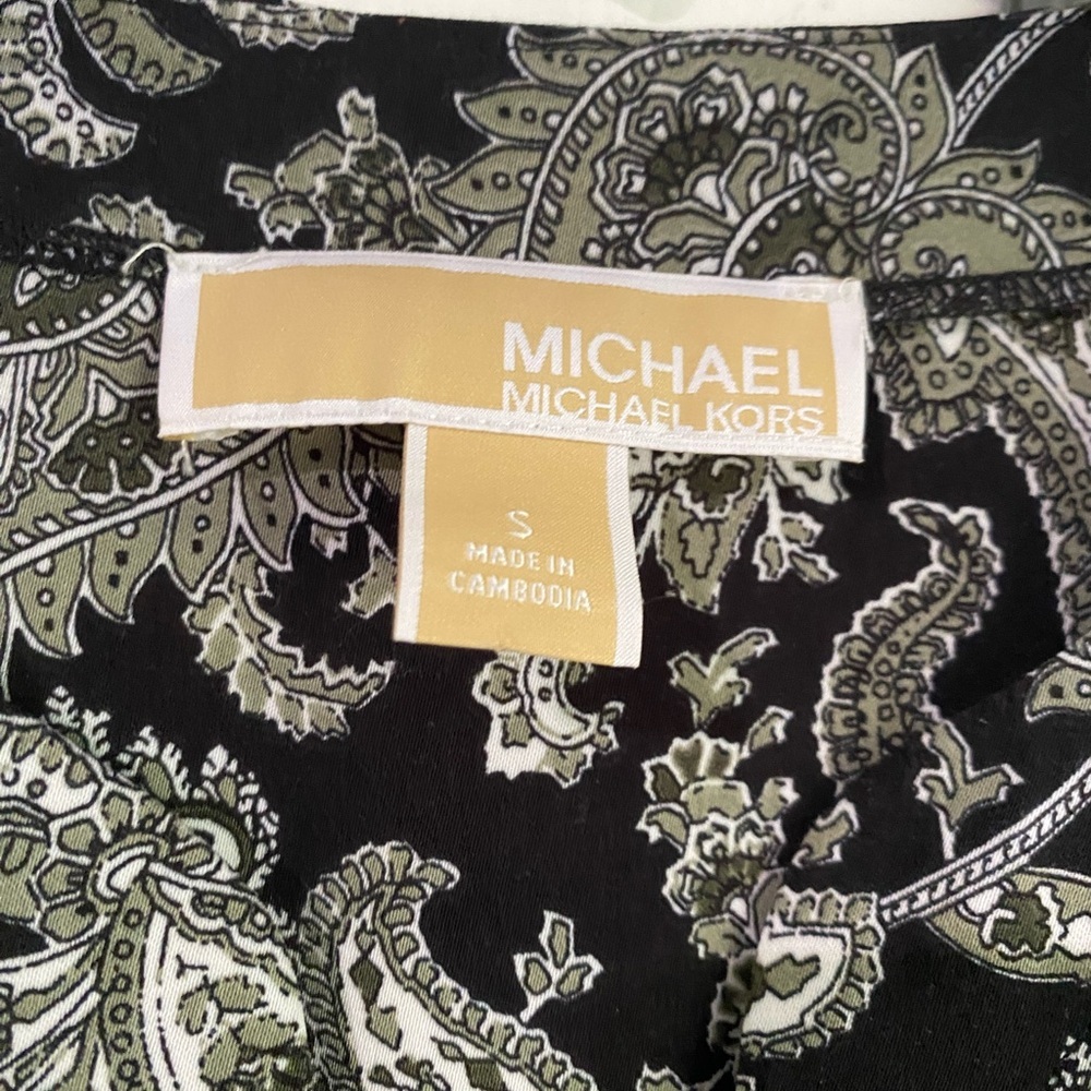 Michael Kors Womens Black Gray Paisley Tie Sleeve Lightweight Blouse Top Small - Picture 2 of 10